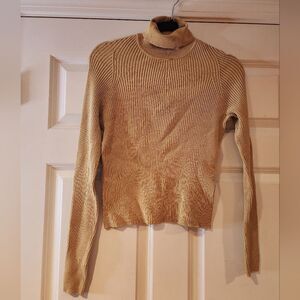 City Silk Knitwear Stretch tan long sleeve turtleneck sweater top M